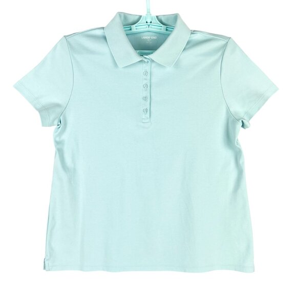 Lands End Girls Light Blue Short Sleeve Polo Shirt Size Medium 10-12 Cotton NWOT - Picture 1 of 10